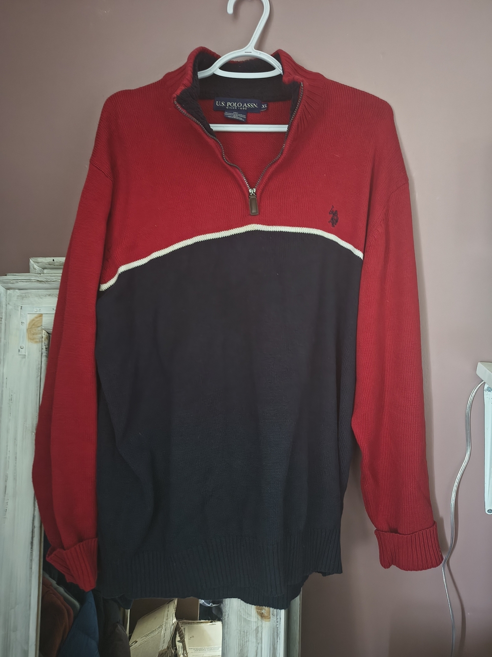 U.S. Polo Assn. Red and Black Zip-Front Sweater
